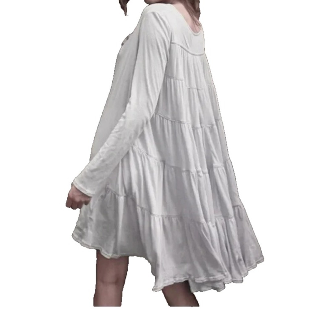 Free People FP Beach Dress Emily Ivory Long Sleeve Mini Tiered